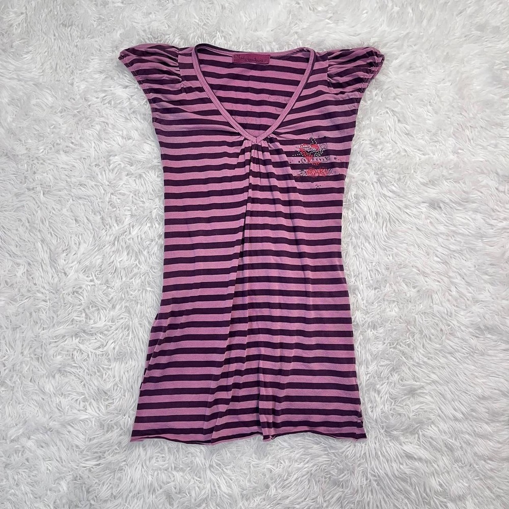 y2k purple striped floral rhinestone embellished top/mini dress small